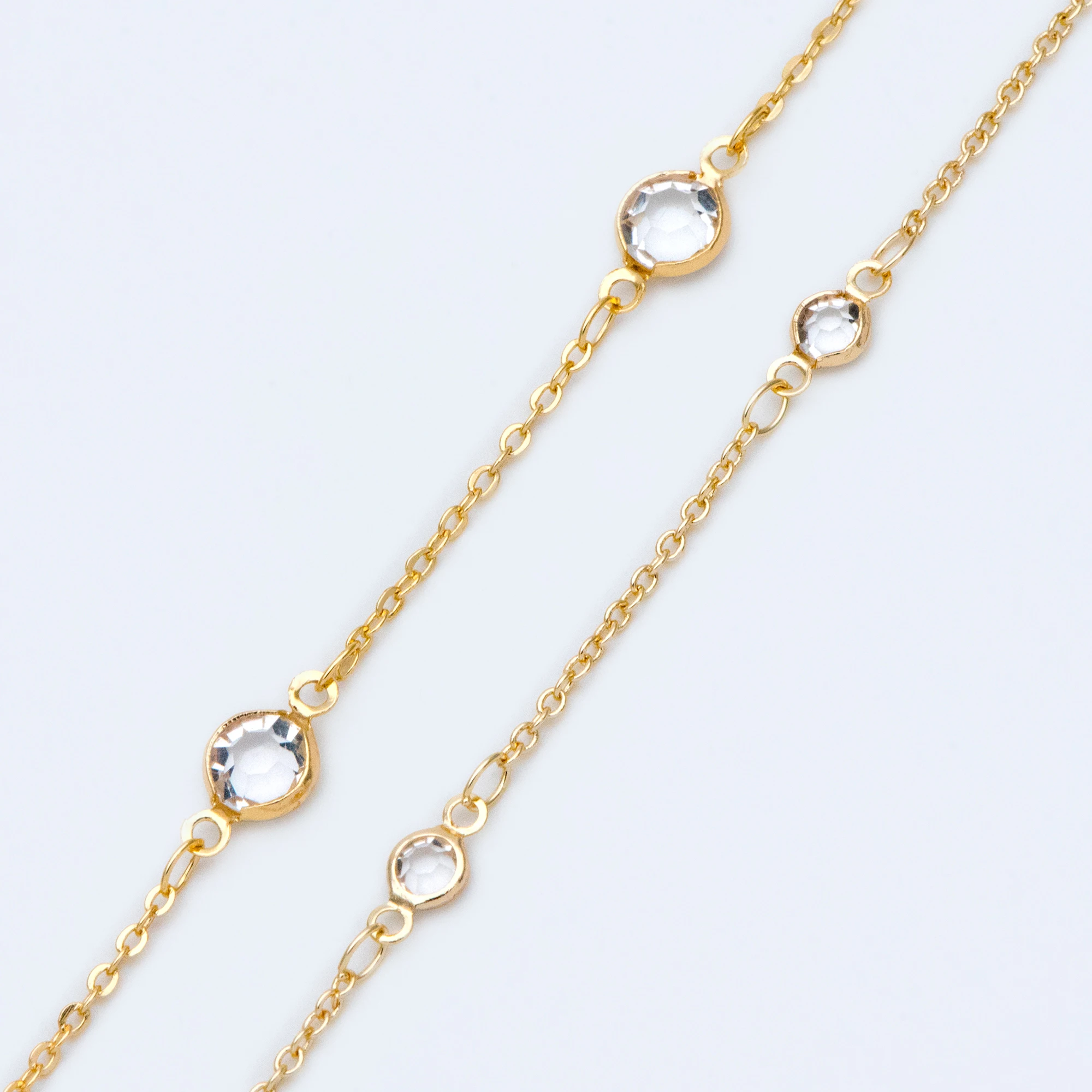 

Gold plated Brass Crystal Beaded Chains, 4.5/ 7mm Round Coin Glass Beads, Lead Nickel Free For DIY Jewelry Findings Accessories