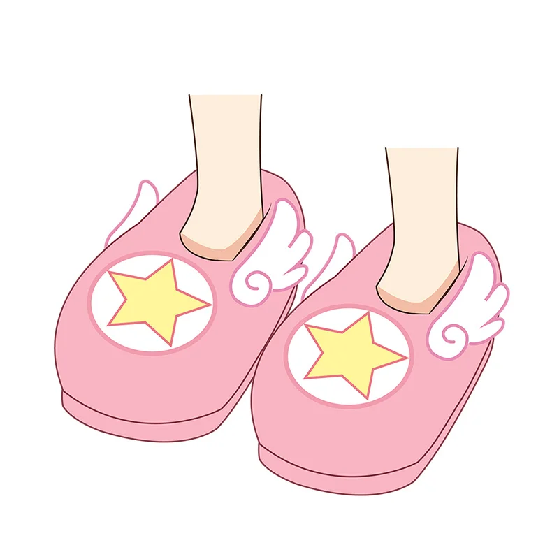 Cartcaptor sakura kinomoto cosplay asas estrela mágica, chinelos rosa outono/inverno para manter o calor calçados de salto todo macio e confortável