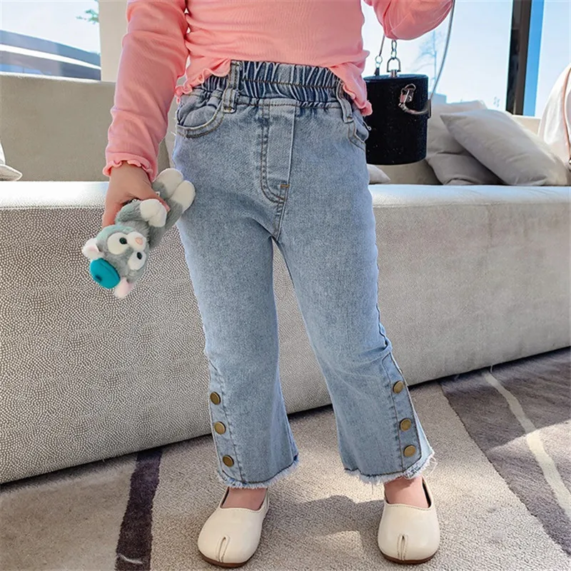 2-7T Jeans For Girls Toddler Kid Baby Clothes Fashion Denim Flare Pants Elegant Buttons Cute Sweet Spring Trousers Streetwear