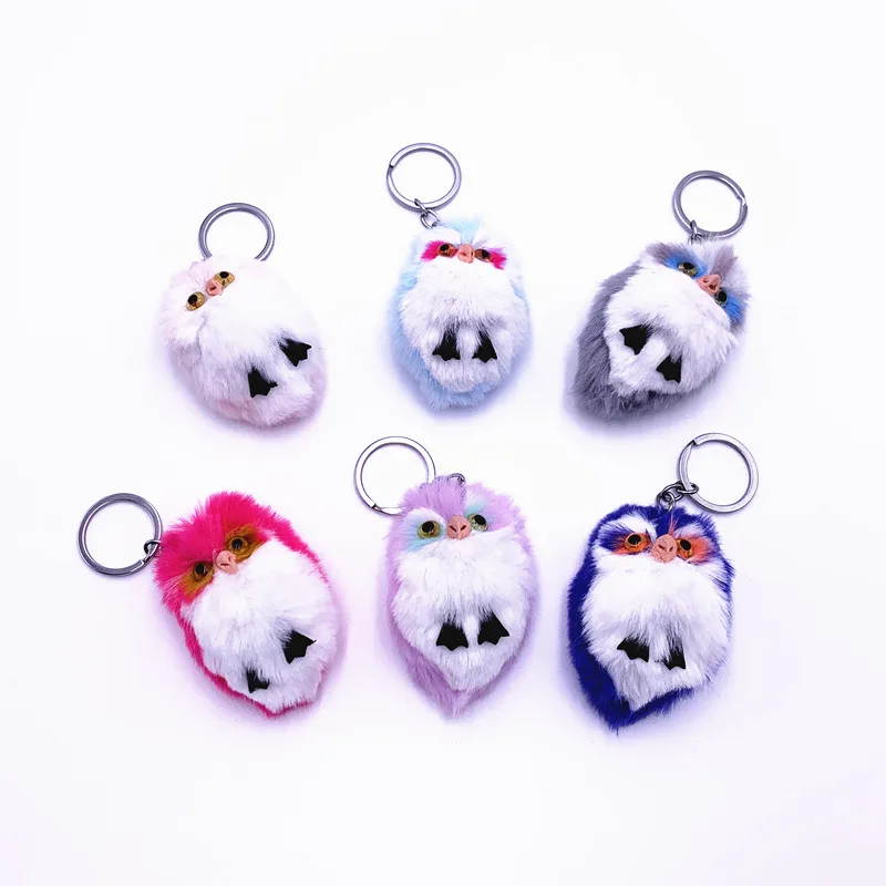 Mini Fluffy Owl Keychain New Fashion Cute Owl Plush Toy Pendant Woman Bag Charms Faux Rabbit Fur Pompoms For Handbag