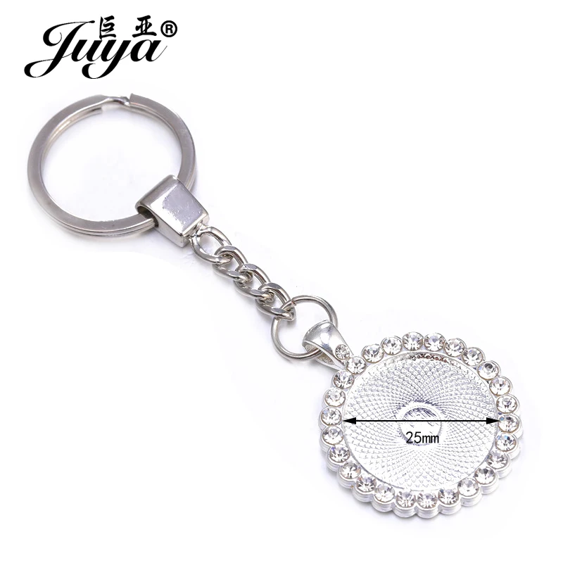 Base de cabujón de circón para llavero, ajuste de Base de cristal de 25mm para llavero de Metal, artesanía, accesorios para fabricación de joyas DIY, 2 unids/lote