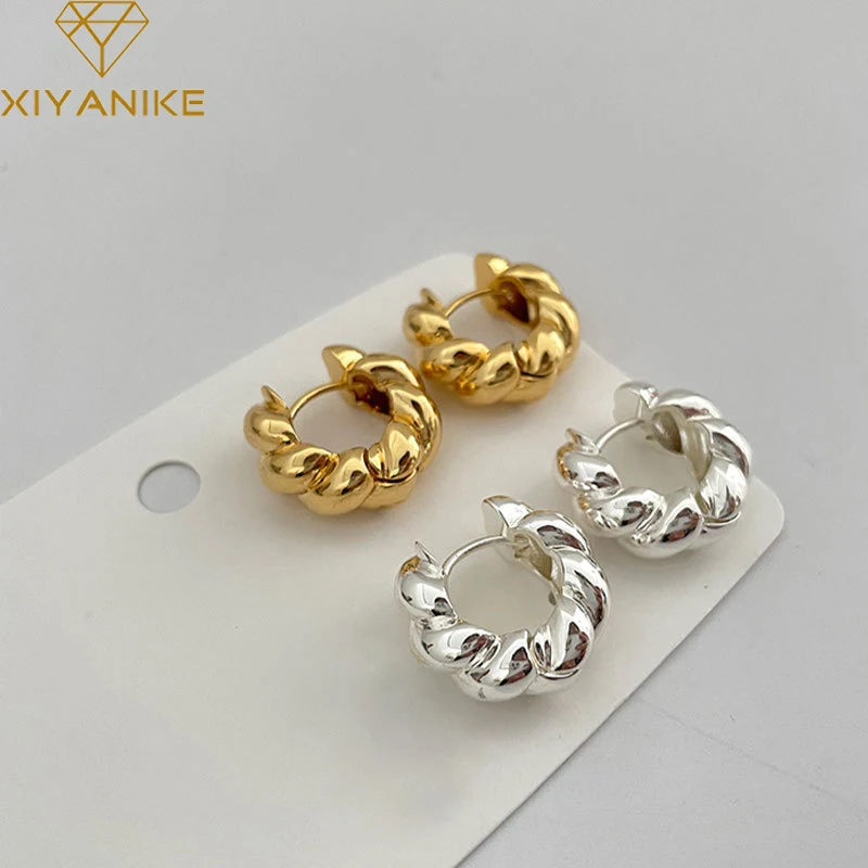 XIYANIKE Silver Color  2021 New Arrival INS Twist Gold Silver Stud Earrings Fashion Temperament Party Jewelry Accessories