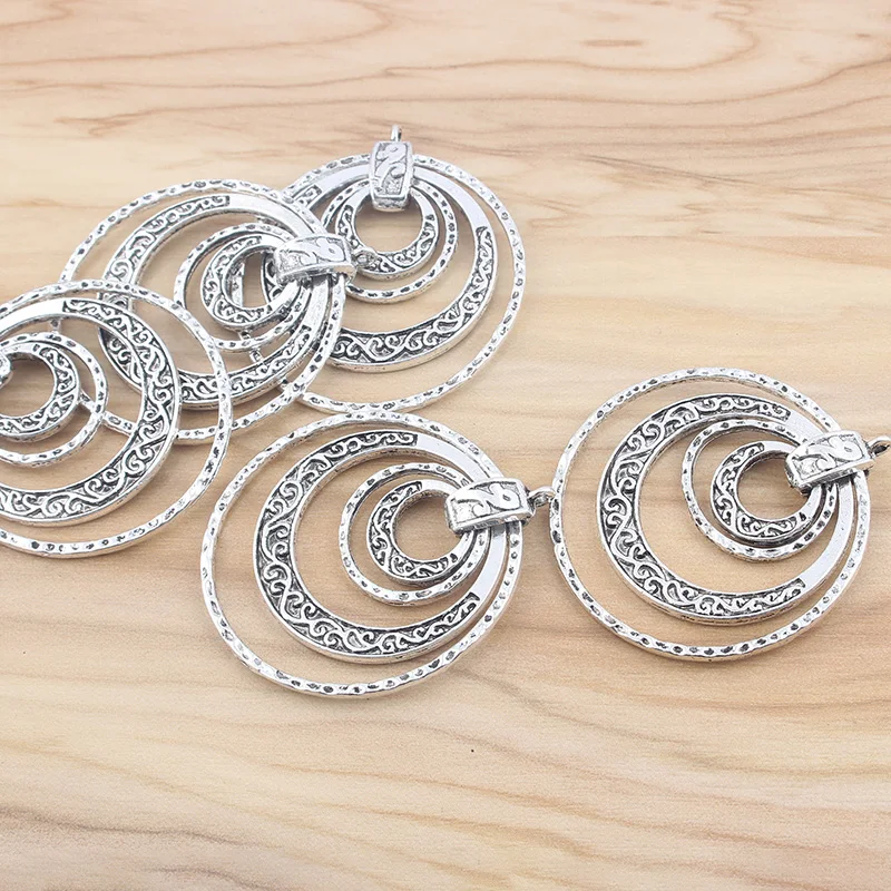 2pcs Antique Bronze/Silver Color Multi-Circles Charms Pendant  For Women DIY Necklace Jewelry Findings Making 45*50mm