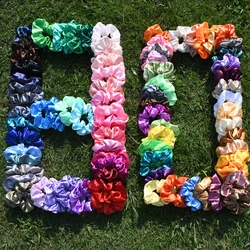 10/40 adet ipek büyük saten saç Scrunchies elastik saç Bobbles at kuyruğu tutucu Vintage saç bağları aksesuarları kadınlar için