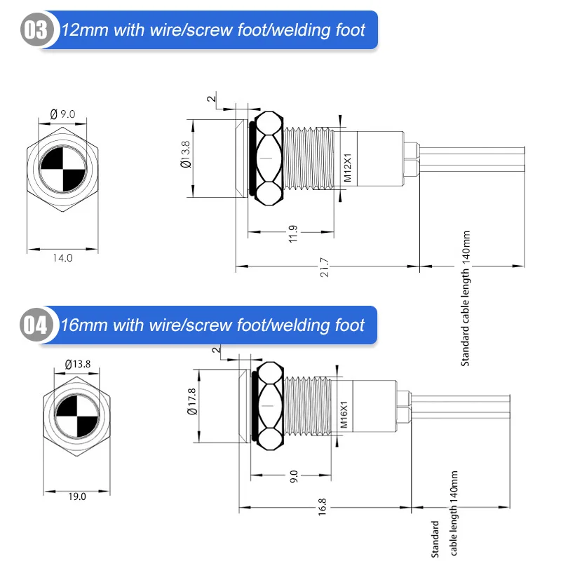 Voyant LED étanche en métal avec fil, lampe de signalisation, IP66, 6mm, 8mm, 12mm, 16mm, 19mm, 22mm, 6V, 12V, 24V, 110V, 220V