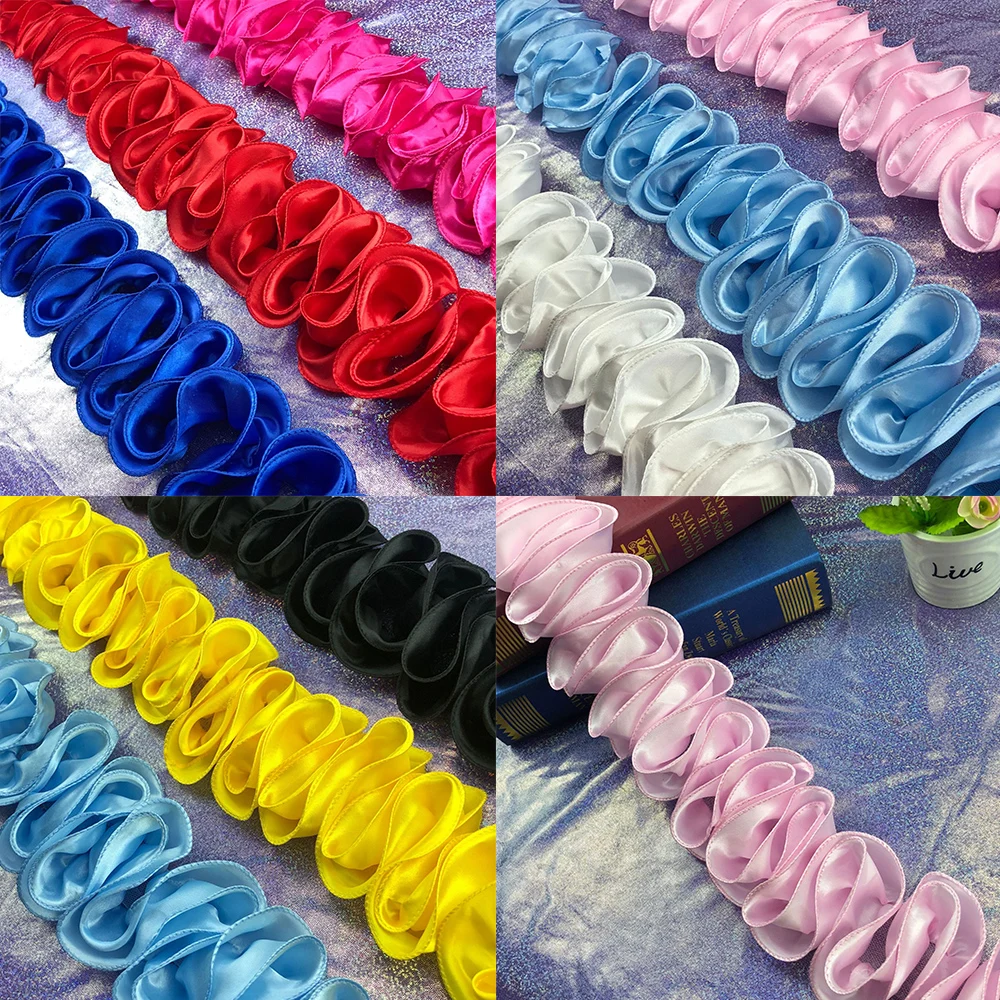 1 Yard 3D Chiffon Pleat Flower Lace Trim Ruffled Lace Ribbon Fabric Skirt Garment Accessories Headwear Decor Collar Materials