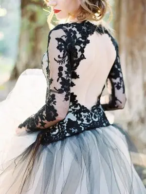 Đen Trắng Váy Áo Có Túi Thanh Lịch Gothic Áo Cưới Nữ Ren Appliques Áo Dây De Mariee 2019 Casamento