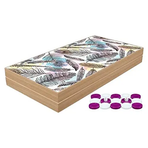 LaModaHome 19 ''Turkish Feather Backgammon Set, Wooden, Board Game for Family Game Nights, modern Elite Vinyl Unscratchable Tavl