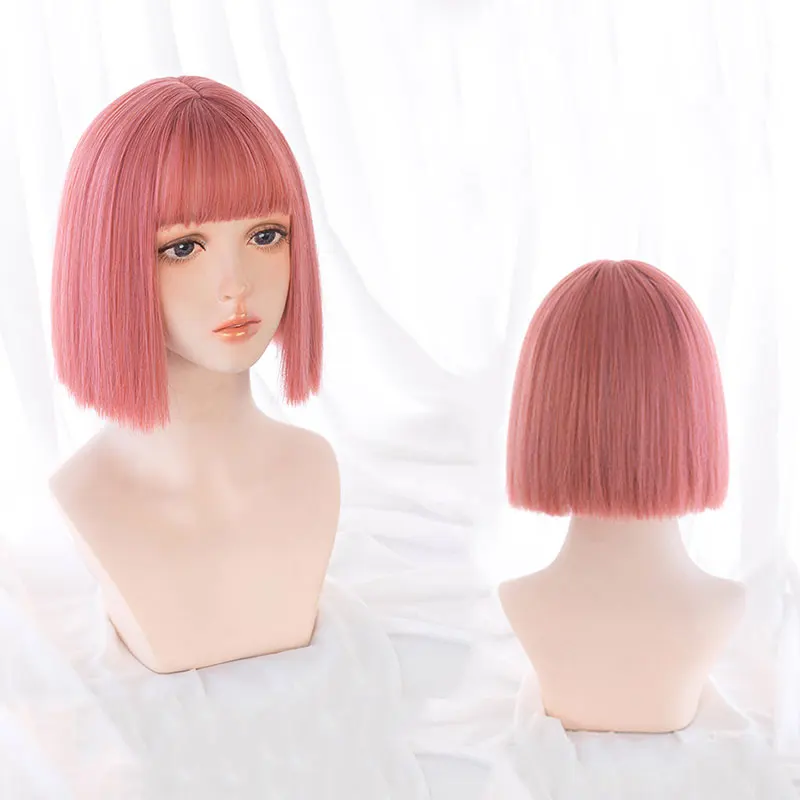 Short Straight Lolita Wigs Synthetic Hair Green pink silver golden Mixed color Cool Girl outlook Wig for Woman Hair Extensions