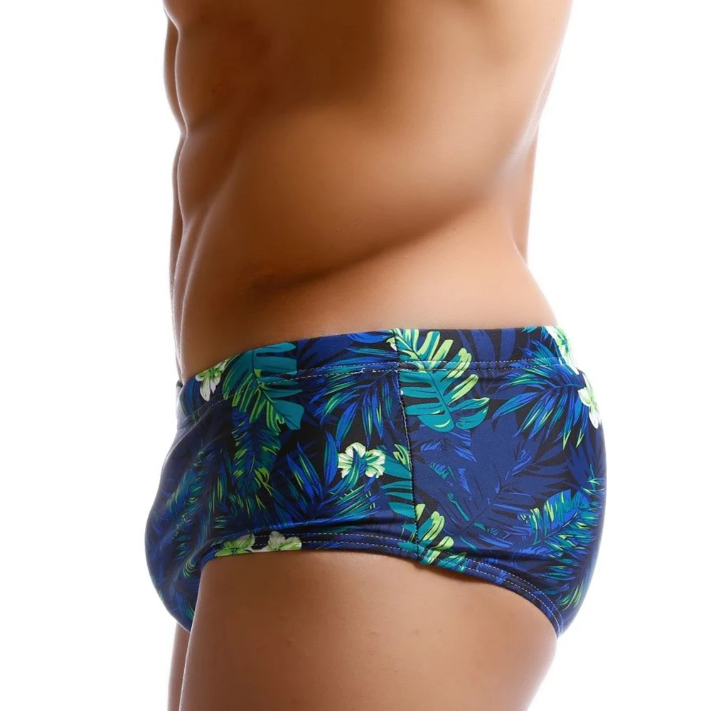 New Bathing-Pants Brand man Swim Pants Printed Push-up Stretch Soft Sexy Beach Swimming Swimwear Male Drawstring surfing