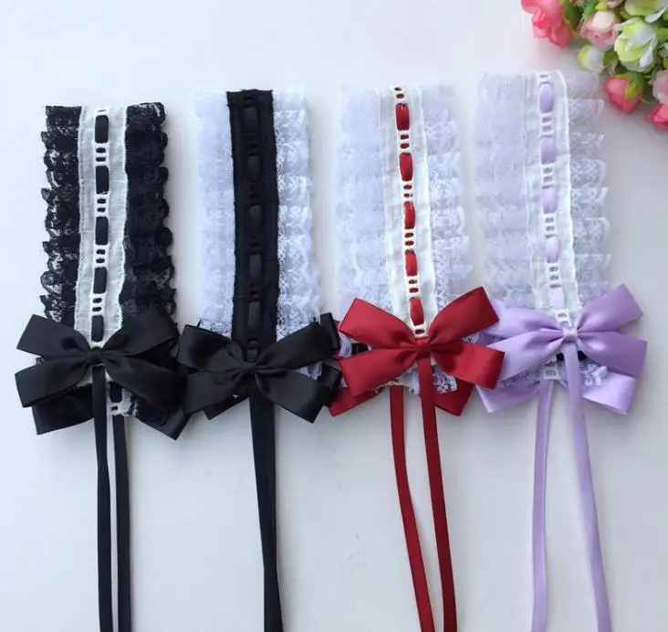 Christmas Party cosplay Anime Waitress Maid Handmade Lolita Bows KC Headband Ribbon Lace Headdress Sweet Vintage Headwear clips