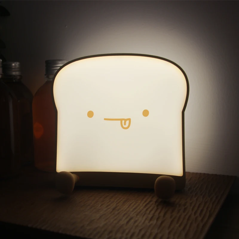 Toast Night Light Cute Toast Bread Charging LED Lamp Silicone Cartoon Mobile Phone Holder Kids Care Bedroom Toys Gift Home Decor