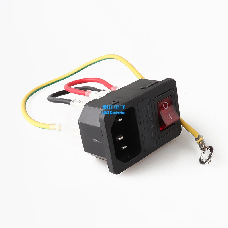 6PCS LZ-14-F3W IEC AC Power Socket C14 Type with Fuse with Rocker Switches with three Cables three-in-one Card Socket