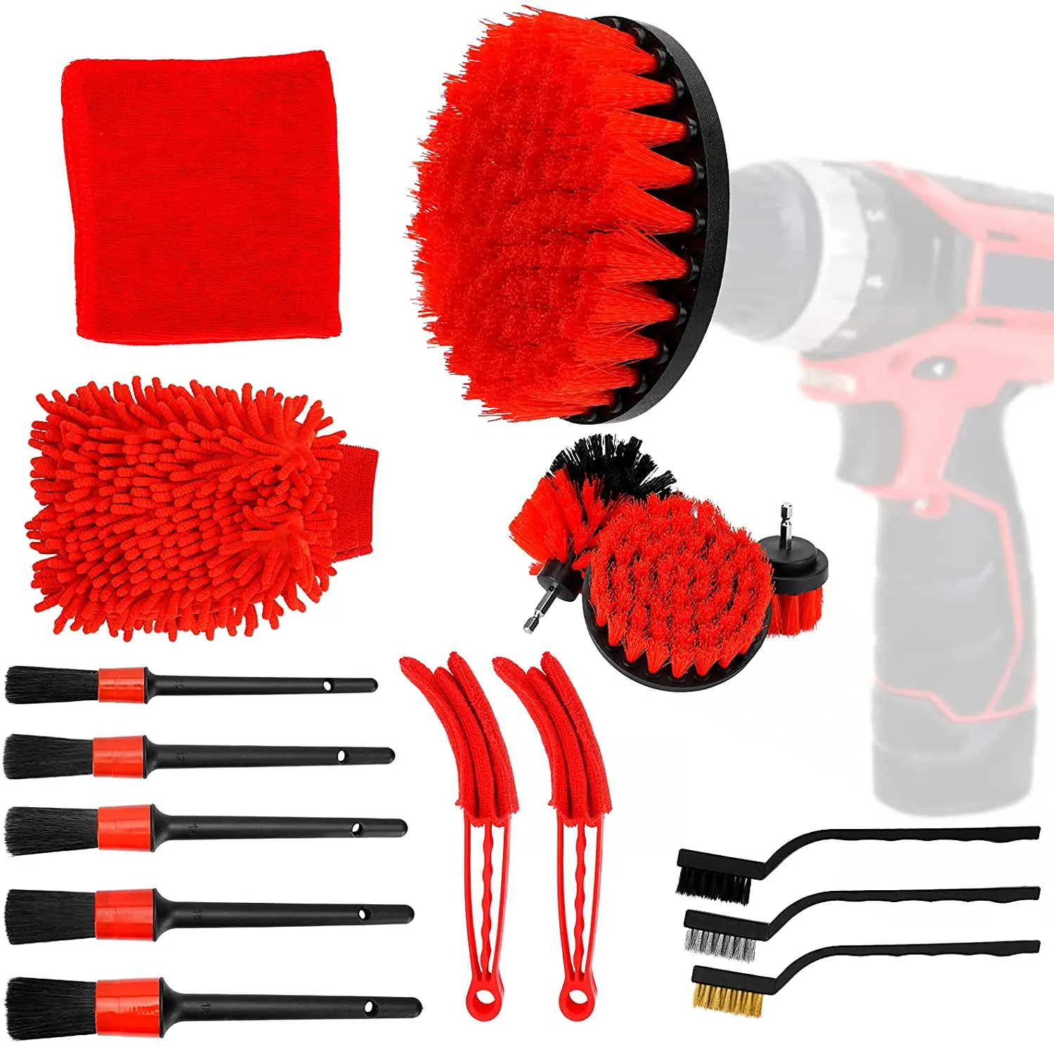 

15Pcs Car Detailing Kit Interior Exterior Cleaning Wheels Tires Rims Electric Brush Wire Brush Automotive Air Conditioner Brush