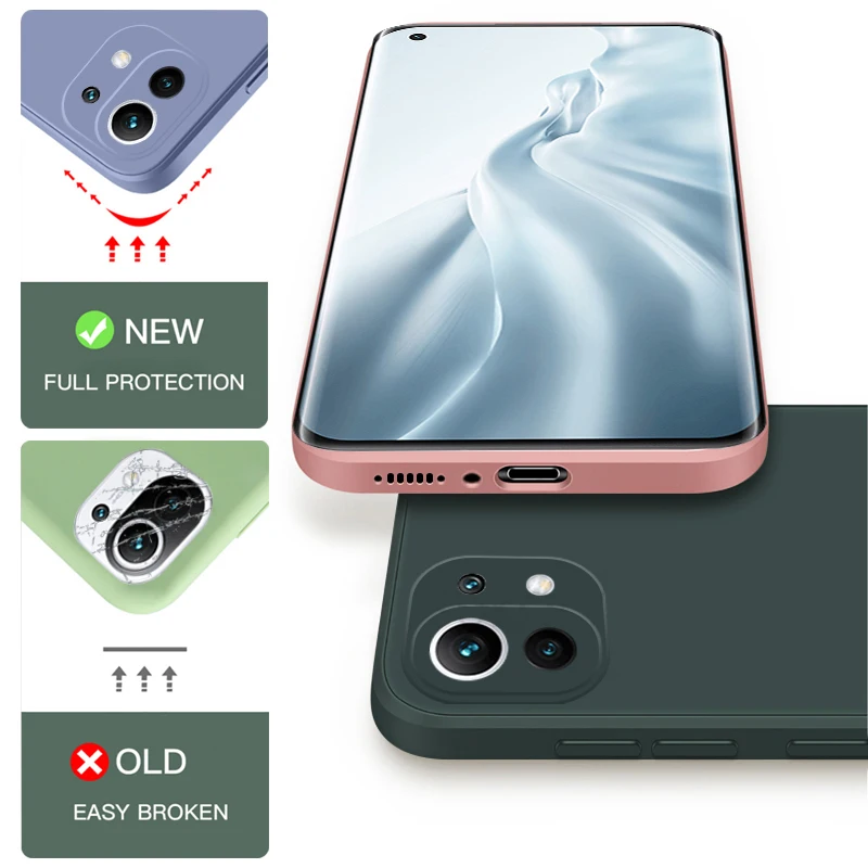 Luxus Ursprüngliche Quadratische Flüssigkeit Silikon Fall Für XiaoMi 11 Lite 11 Pro Redmi Hinweis 10 Pro Hinweis 9 Pro Stoßfest weiche Coque funda