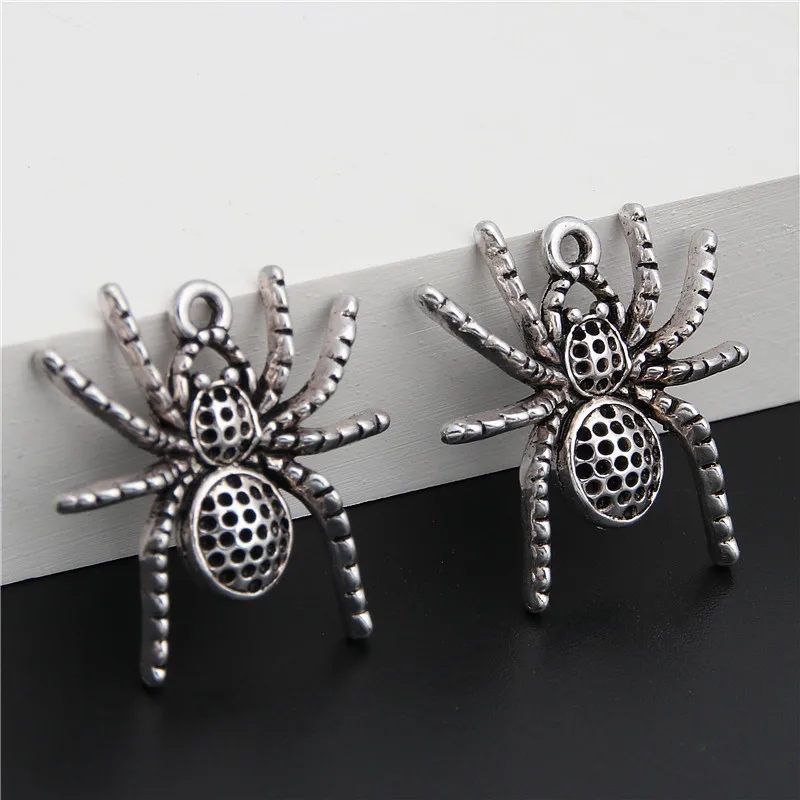 10pcs Silver Color Halloween Charms Spider Animal Pendant Craft Supplies Pendants For DIY Craft Making Accessorie