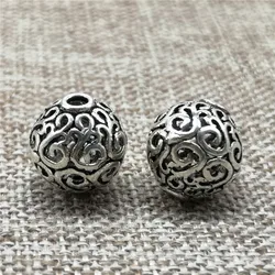 1 Piece of 925 Sterling Silver Hollow Spiral Round Beads 12mm for Bracelet Necklace