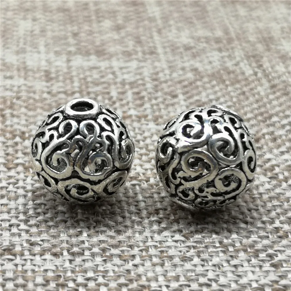 1 sztuka ażurowych spiralnych okrągłych koralików ze srebra próby 925, 12 mm, do bransoletek i naszyjników