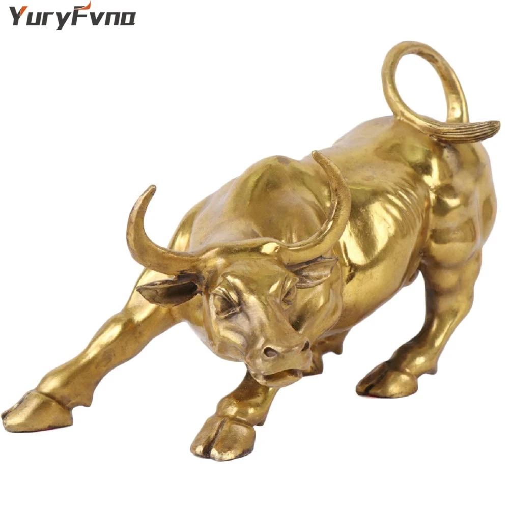 Imagem -03 - Yuryfvna Tamanhos Parede Dourada Rua Touro Boi Estatueta Escultura de Carregamento Stock Market Bull Estátua de Escritório em Casa Decoração Presente