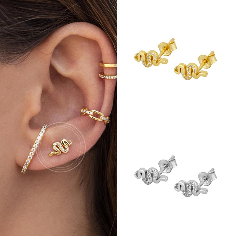 

925 Silver Ear Needle Small Tiny Animal Stud Earrings for Women simple Lovely Snake crystal Earrings Fashion Delicate Jewelry