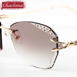 Chashma Luxury Tint Lenses Myopia Glasses Reading Glasses Sunglasses Diamond Cutting Rimless Titanium Frame for Women