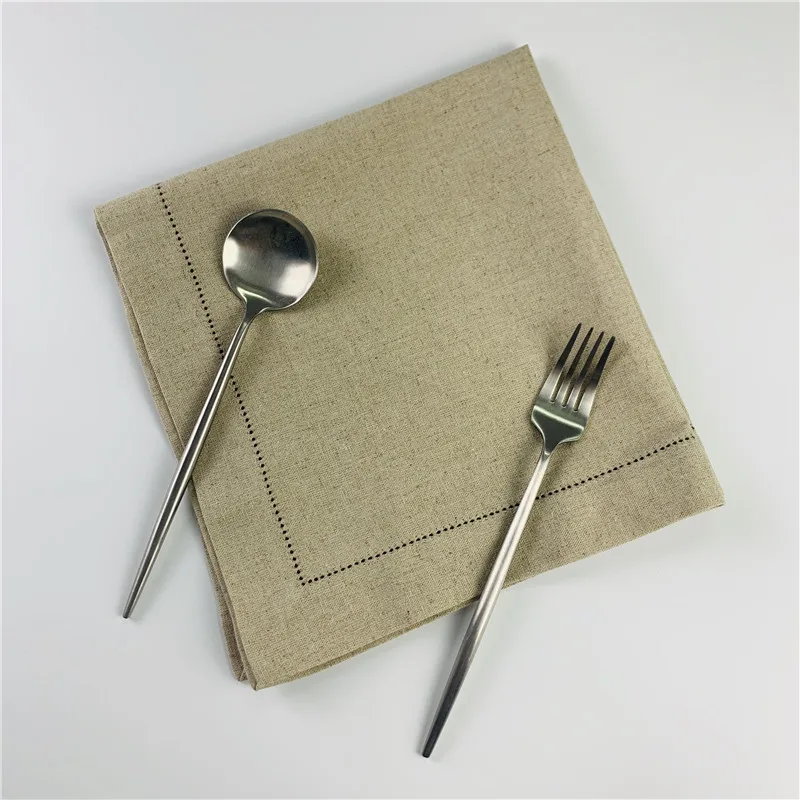 12 PCS Thick Napkins Color oatmeal Hemstitched Linen Table Napkins/Dinner Napkins For dinner party 20X20-inch