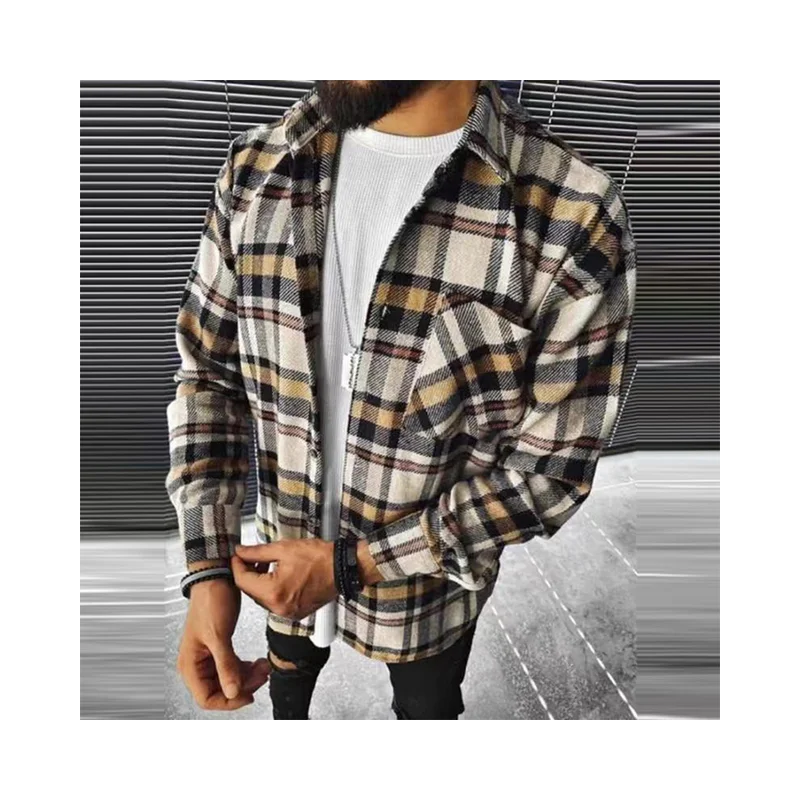 

Fashion Long Sleeve Plaid Printed Shirts For Men 2021 Casual Turn-down Collar Button Shirt Male Harajuku Tops Streetwear -40