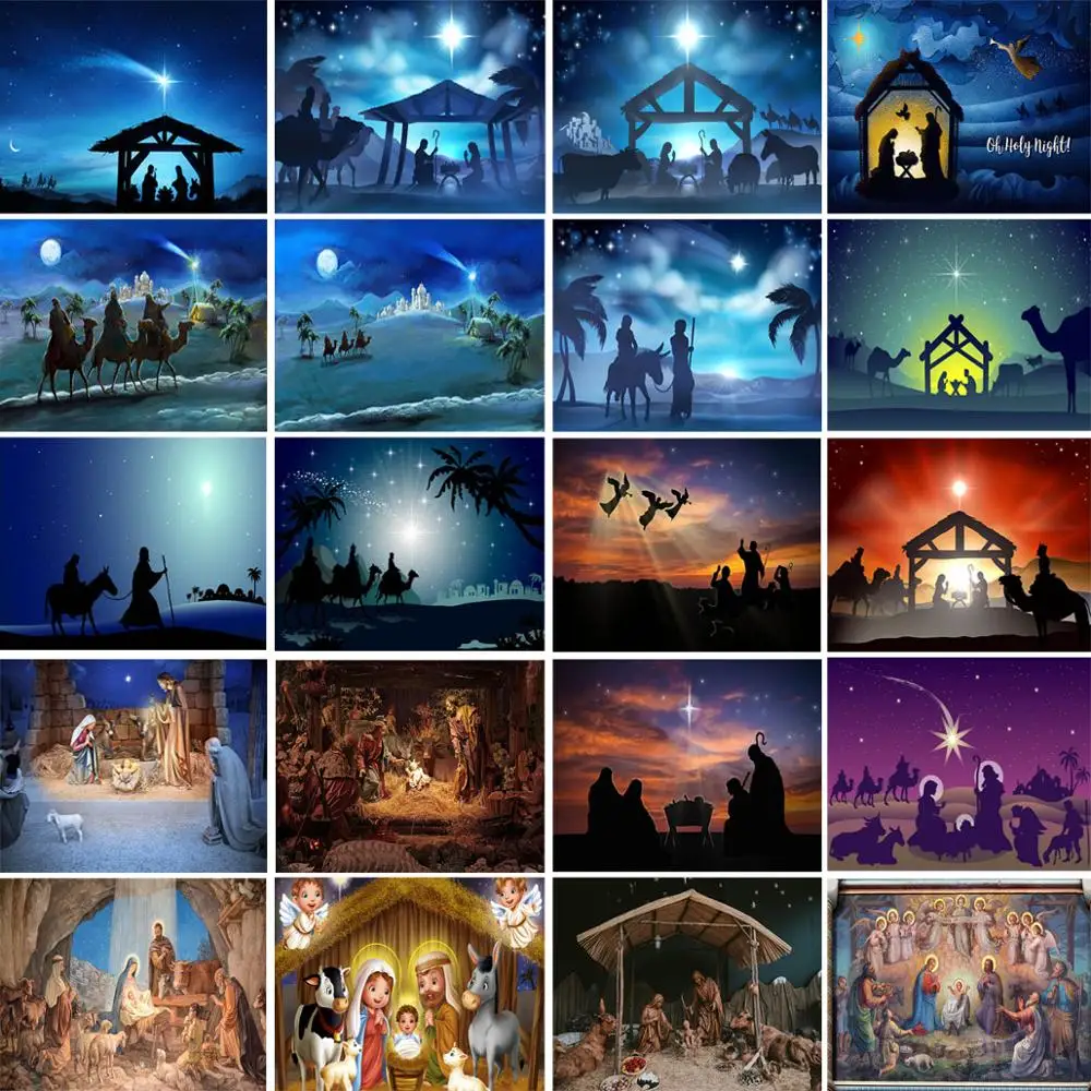 Mocsicka Nativity Scene Backdrops Christian Jesus Nativity Church Night Palms Trees Photography Backdrops For Photo Studio Props