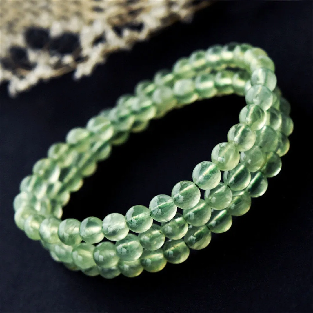 Natural Green Prehnite Bracelet For Women Men Healing Crystal 3 Laps Necklace Stone Round Beads Strands Jewelry AAAAA 5mm 6mm