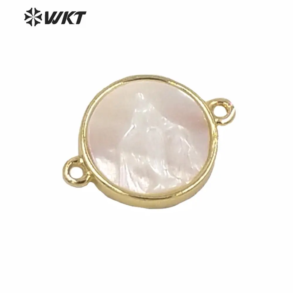 MP170 WKT Wholesa White Shell Connector Double Hooks Bezel Necklace Religious Virgin Mary jewelry Fashion Style