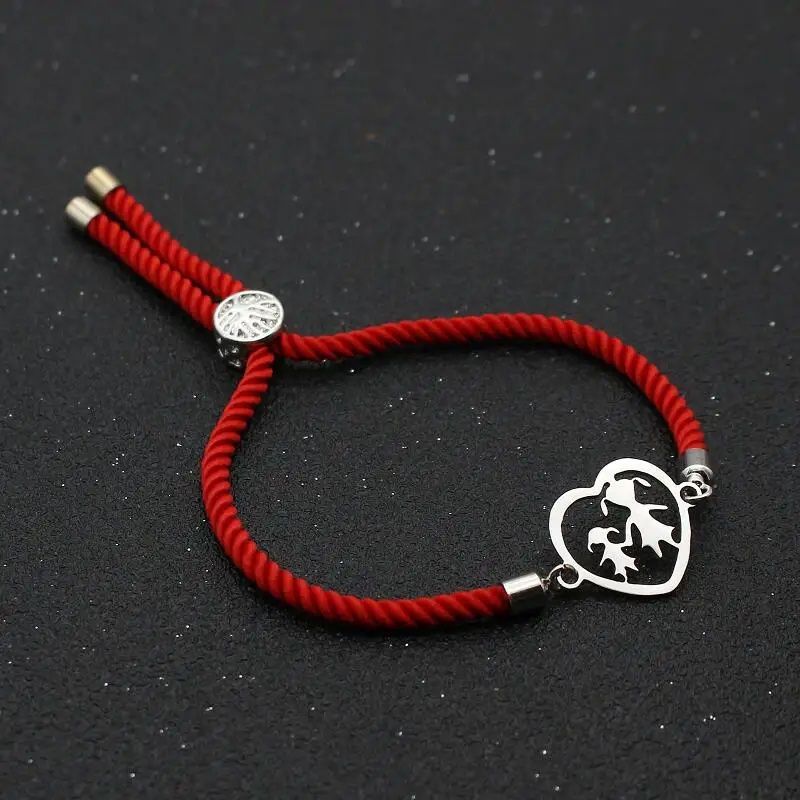 Cute Stainless Steel Heart Shaped Mother And Daughter Charm Bracelet Lucky Red Thread Rope Bracelets for Women Jewelry Girl Gift