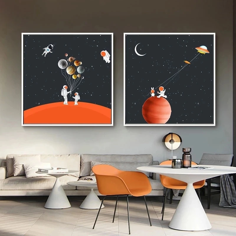 

Cartoon Astronaut Space Balloon Canvas Painting Abstract Starry Fantasy Wall Art Posters and Prints Nordic Kids Bedroom Decor