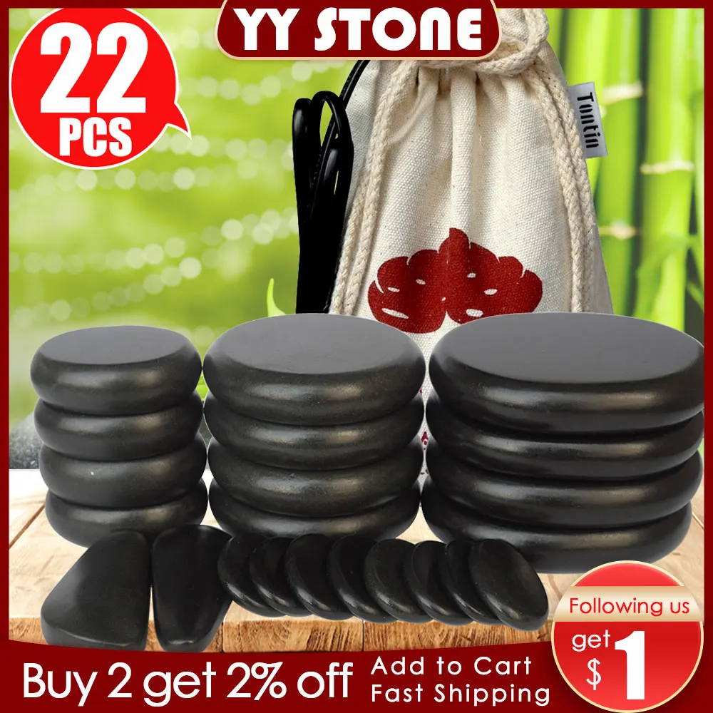 

Tontin 22pcs/set Hot Stone Massage Set Heater Relieve Stress Back Pain Health Care Acupressure Lava Basalt Stones for Healthcare