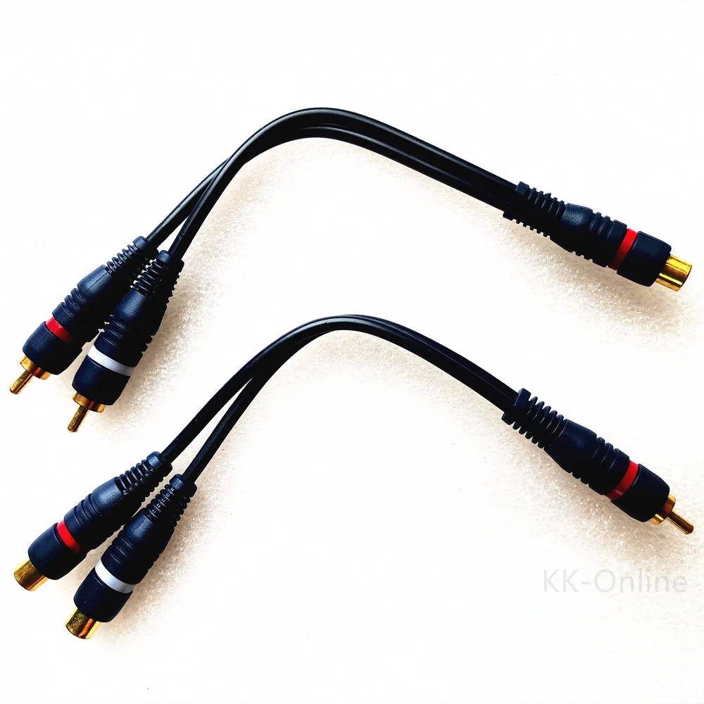 2 RCA إلى 1 RCA أنثى إلى ذكر إلى أنثى كابل مقسم الصوت موزع محول مكبر الصوت كابل ذهبي