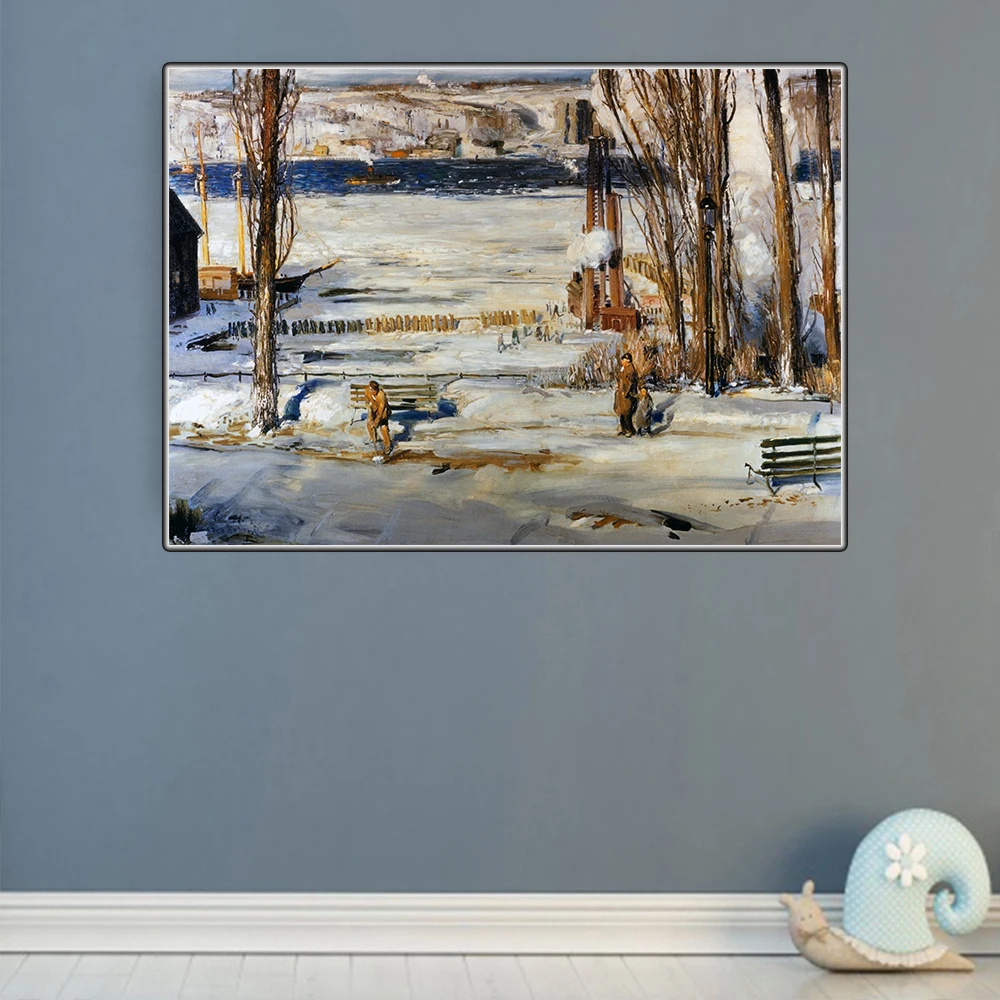 Citon George Bellows《A Morning Snow--Hudson River》Canvas Oil Print Painting Artwork Picture Modern Wall Decor Home Decoration