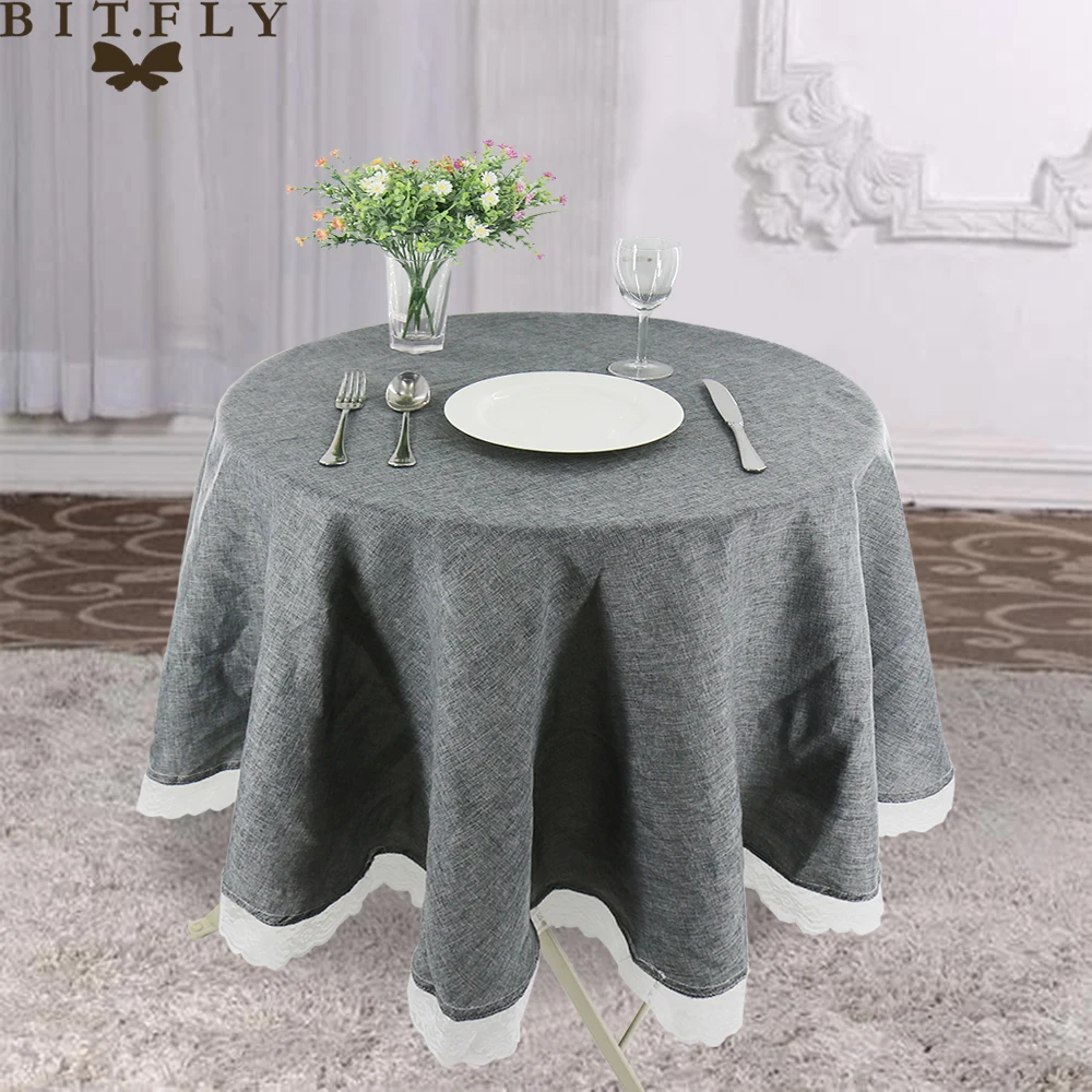 Round Tablecloth for Wedding Party, Table Cover, Imitate Linen Lace Tablecloth, Tea Coffee Tablecloths, Home Kitchen Decor