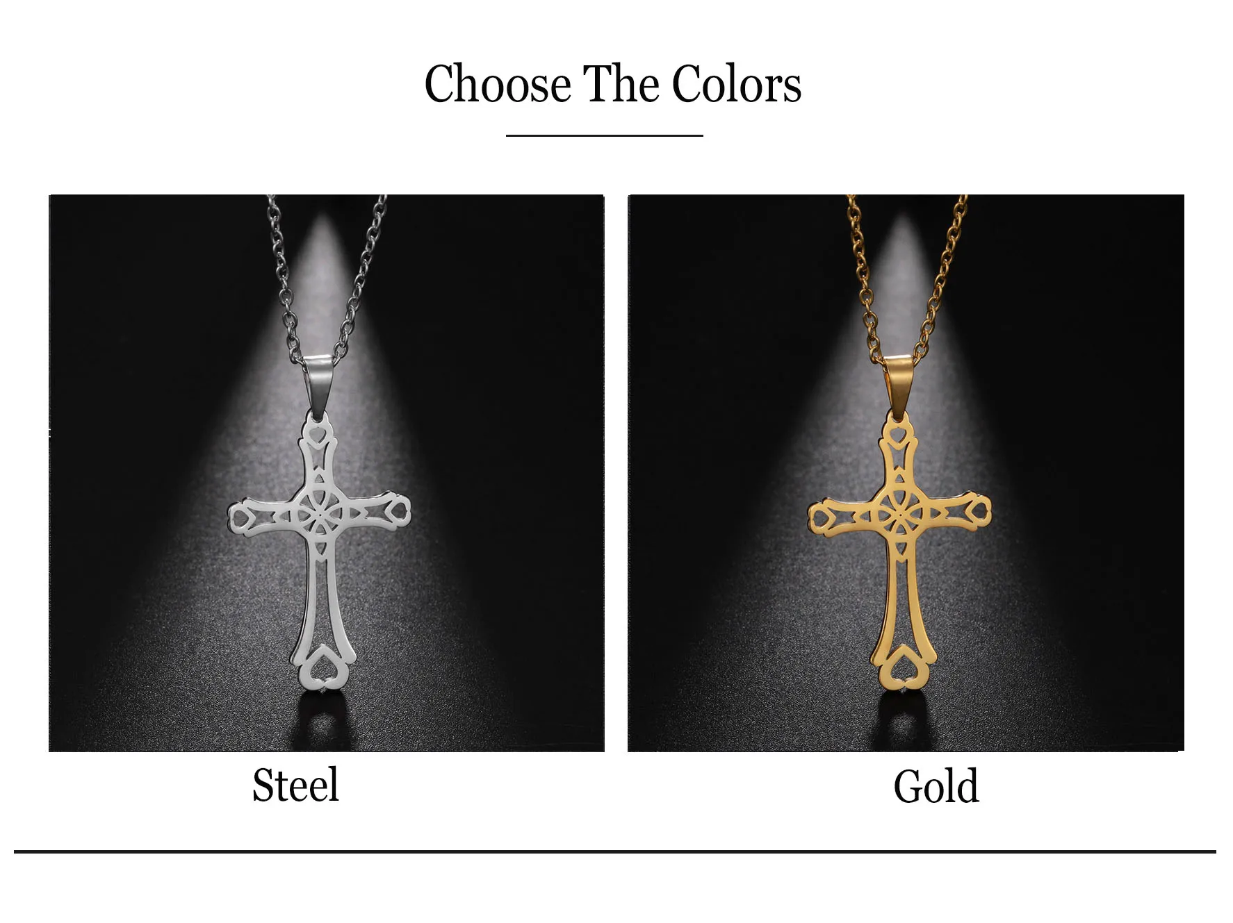 Cazador Trendy Religiöse Jesus Kreuz Anhänger Halskette Gold Farbe Edelstahl Kette Halsketten Für Unisex Hohl Schmuck Geschenk – Detail 7