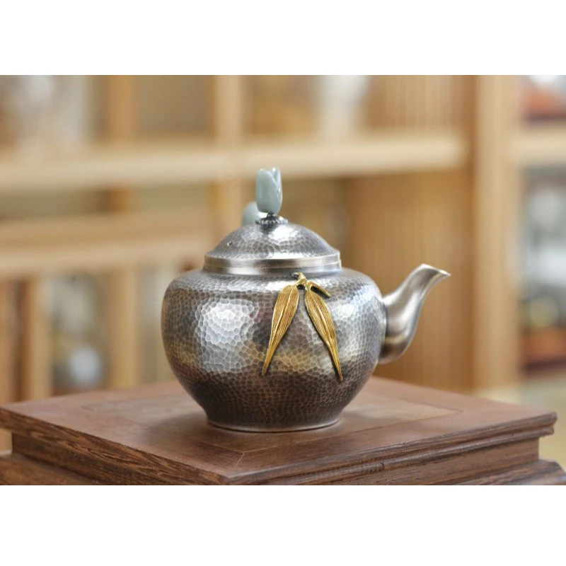 Silver pot 999 sterling silver handmade tea set Japanese retro teapot kettle home tea ceremony Kungfu tea set 260ml