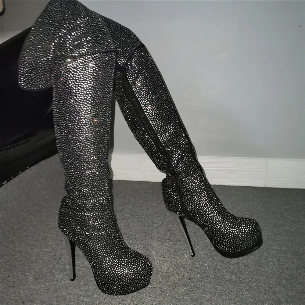 

Large Size 50 52 Sexy Ladies Over The Knee Boots Platform Thin High Heels Bling Leather Boots Catwalk Nightclub Dancer Botas