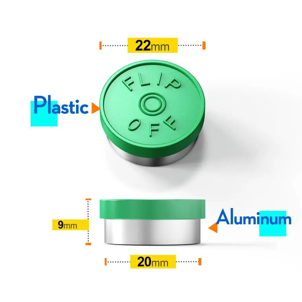 Tapa abatible de piezas para frasco médico, tapa de aluminio para botella médica, diámetro OD de 20mm, tapa de vidrio completa de aluminio, 100