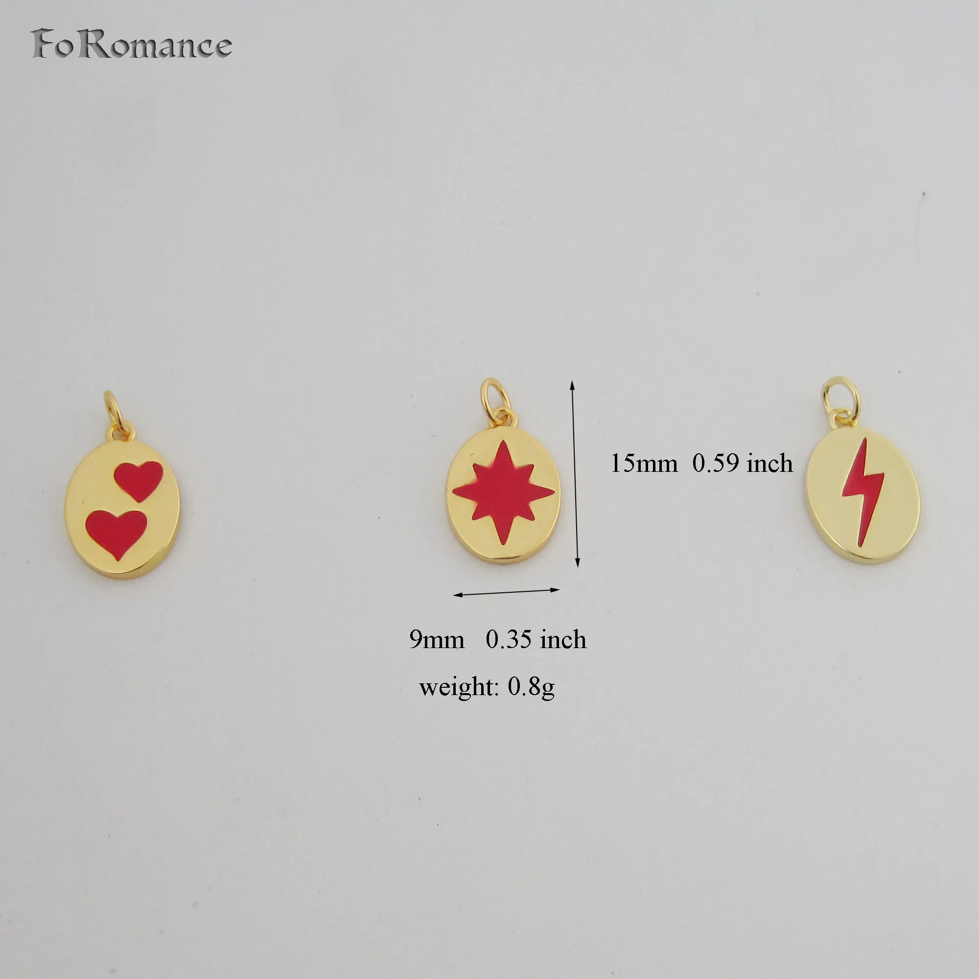 8 diseños de COLOR dorado, collar de cadena de caja de 18 ", luz de estrella esmaltada roja, doble corazón, colgante pequeño de tres estilos, alto 0,59"