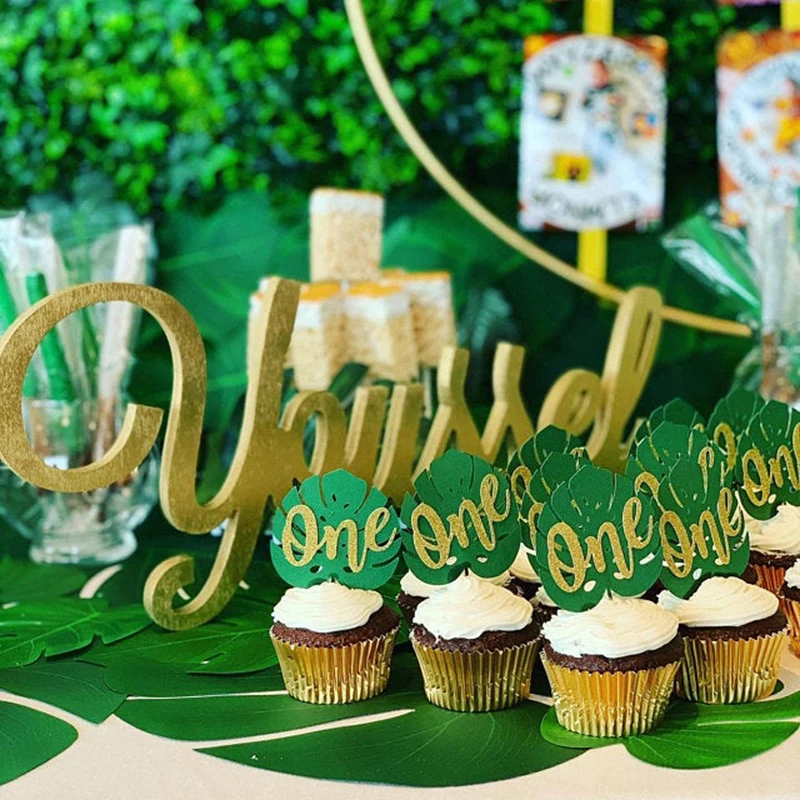 Wild One Kids 1st Birthday Party Palm Leaf One Cake Topper Baby First one year old Birthday party Cake Decor Jungle Safari Party