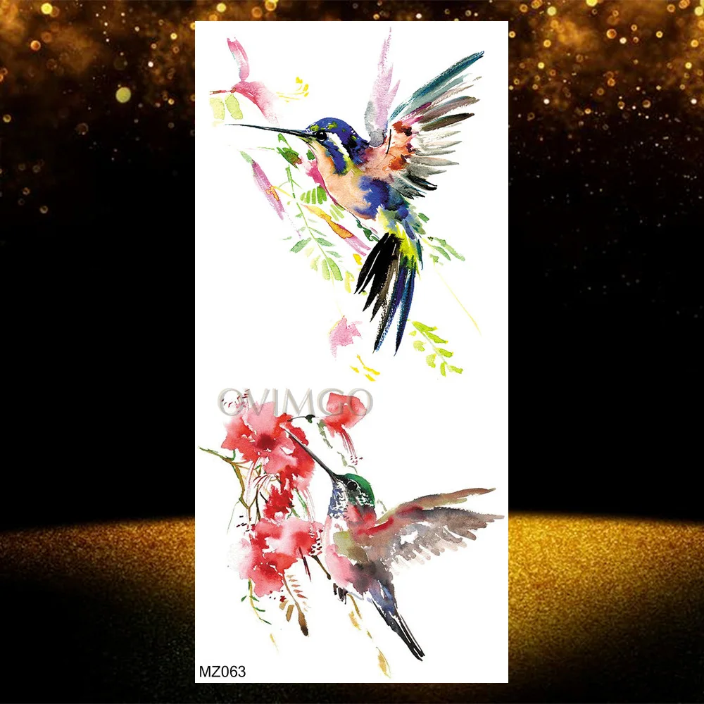 Fake Hummingbird Temporary Tattoos Geometric Owl Waterproof Tattoo Sticker Rose Peony Flower Tatoos For Women Girl Lady Body Art