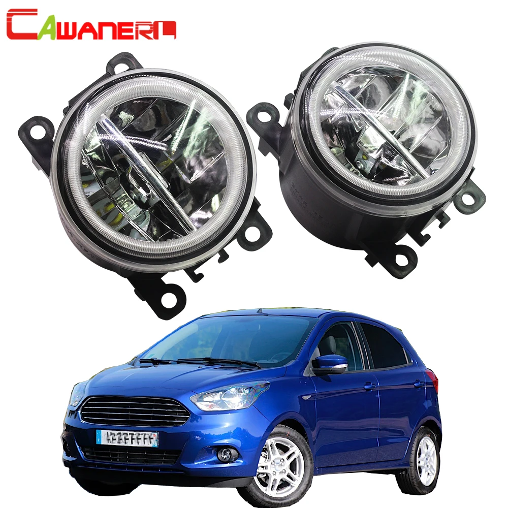 Cawanerl Car H11 4000LM LED Lamp Fog Light + Angel Eye DRL Daytime Running Light 12V Accessories For Ford Figo Ka+ Ka 2015 2016