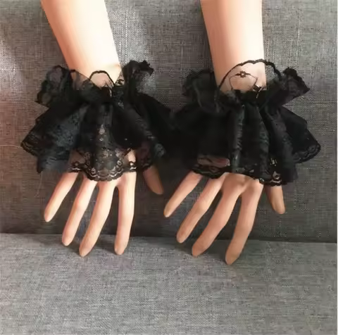 Black White Lolita Hand Wrist Cuffs Lace Trim Anime Maid Cosplay Accessories For Women Girl Party D962