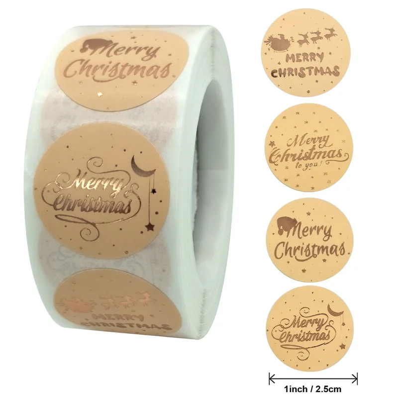 100pcs Merry Christmas Gold Stamping Small For Students and Kids Gift Decor Shop Product Packaging Sticker Label