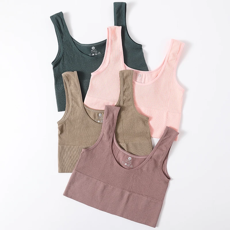Women Seamless Ribbed Cropped Tank Top High Elastic Sleeveless Top Sexy Lingerie Sports Underwear O-neck Bra Daily Camisole M-XL - Image 4