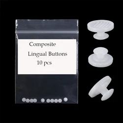 10pcs/Bag Dental Orthodontic Composite Ceramic Lingual Buttons Bondable Rectangular Round Base Metal Traction Hook Orthodontist