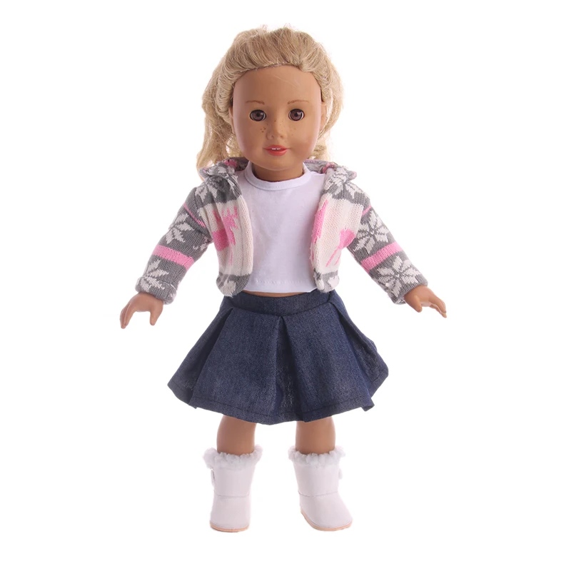 Doll Clothes 3pcs/Set T-shirt/Hat+Knitted Sweater+Skirt Suit For 18 Inch American&43CM Reborn Baby New Born Doll ,Girl\'s Toy DIY