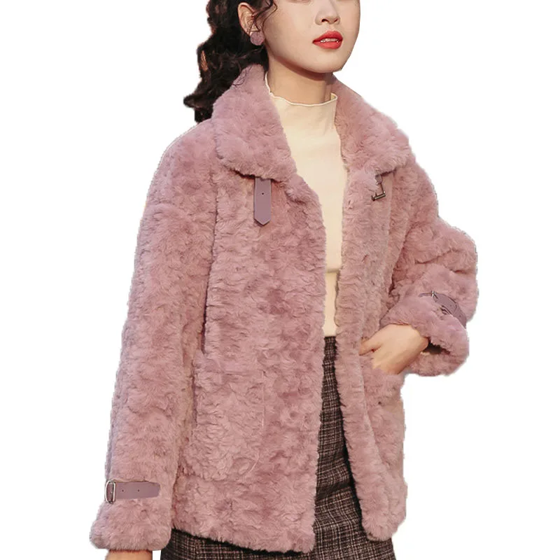 

New 2021 Autumn Winter Plush Ladies Jacket Single-Breasted Female Jacket Add Velvet Thickening Imitate Lambswool Women's Coat